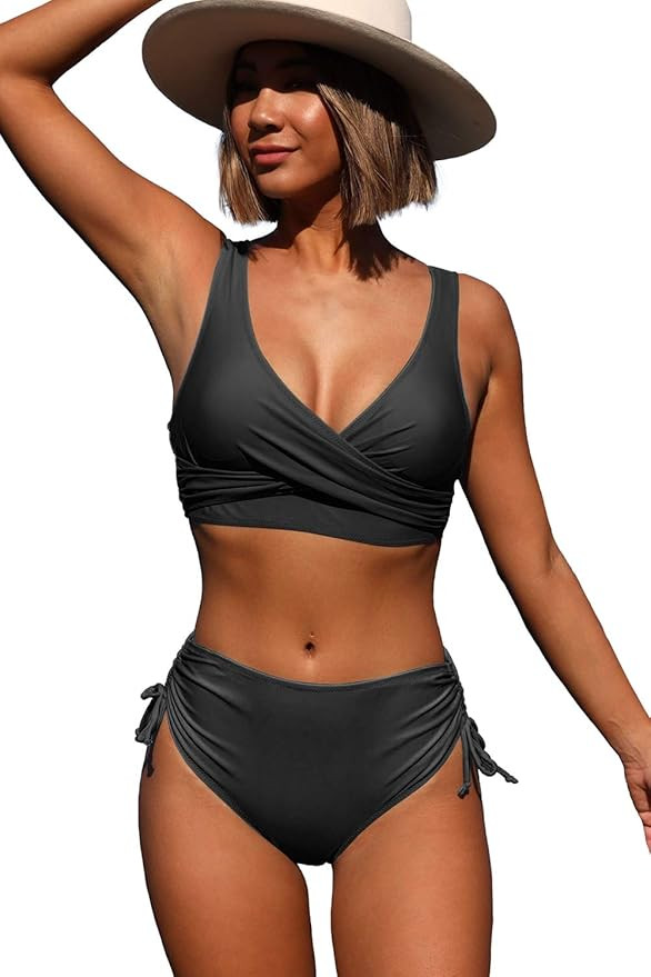 Women's High Waisted Bikini Twist Front Tie Back 2 Piece Swimsuits | Amazon (US)