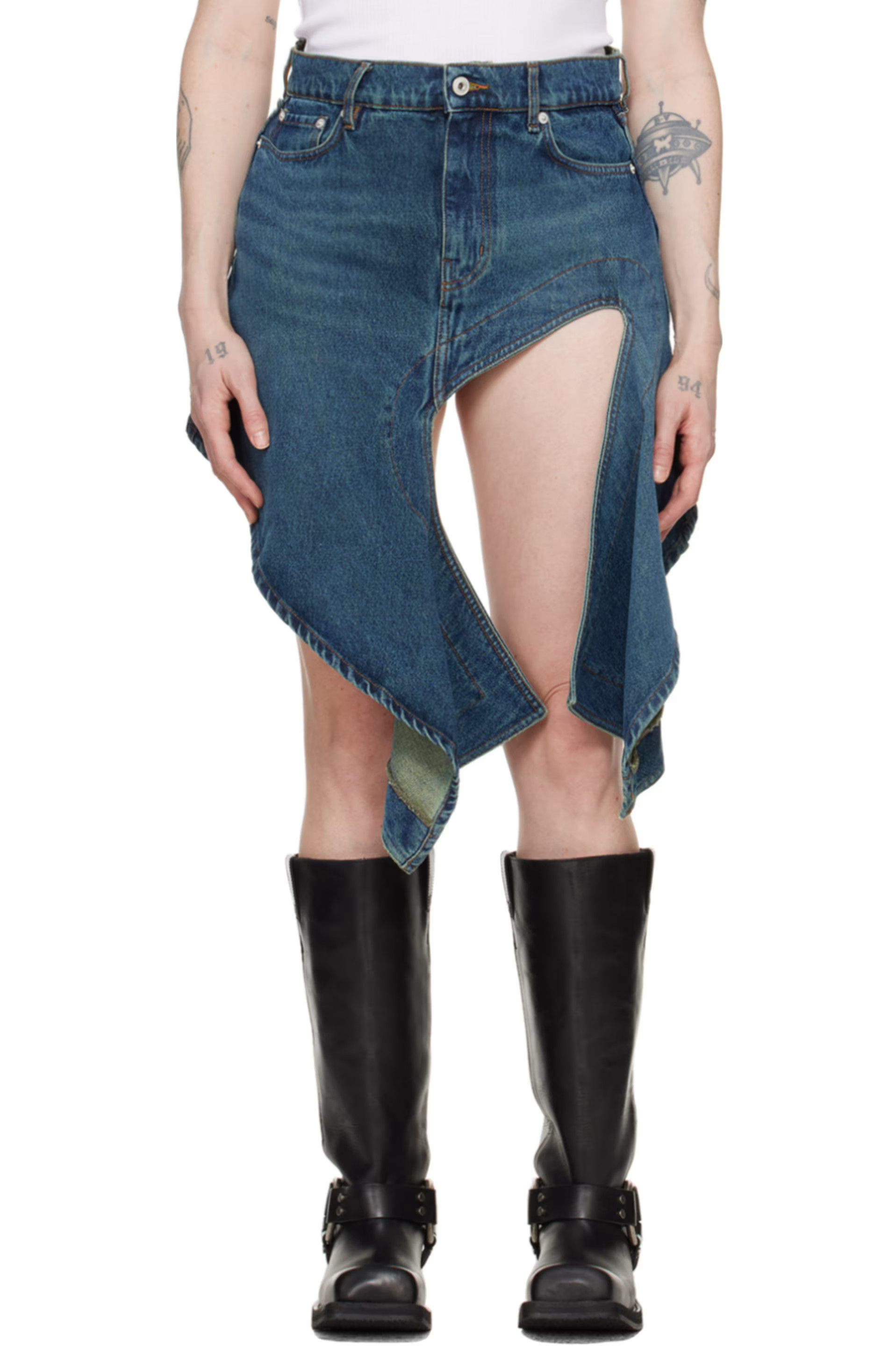 Blue Cutout Denim Miniskirt | SSENSE
