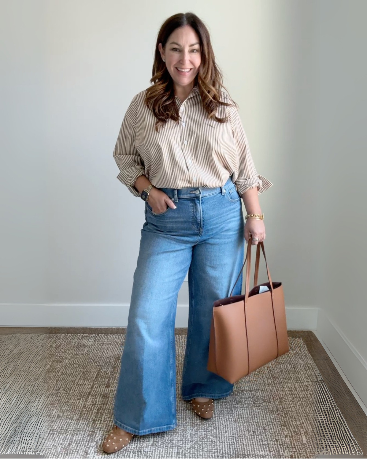 Fall casual work outfit with wide leg jeans from Spanx now with functional button and zipper. wearing XL petite in jeans, large in top  

 

#LTKMidsize #LTKWorkwear #LTKautumn