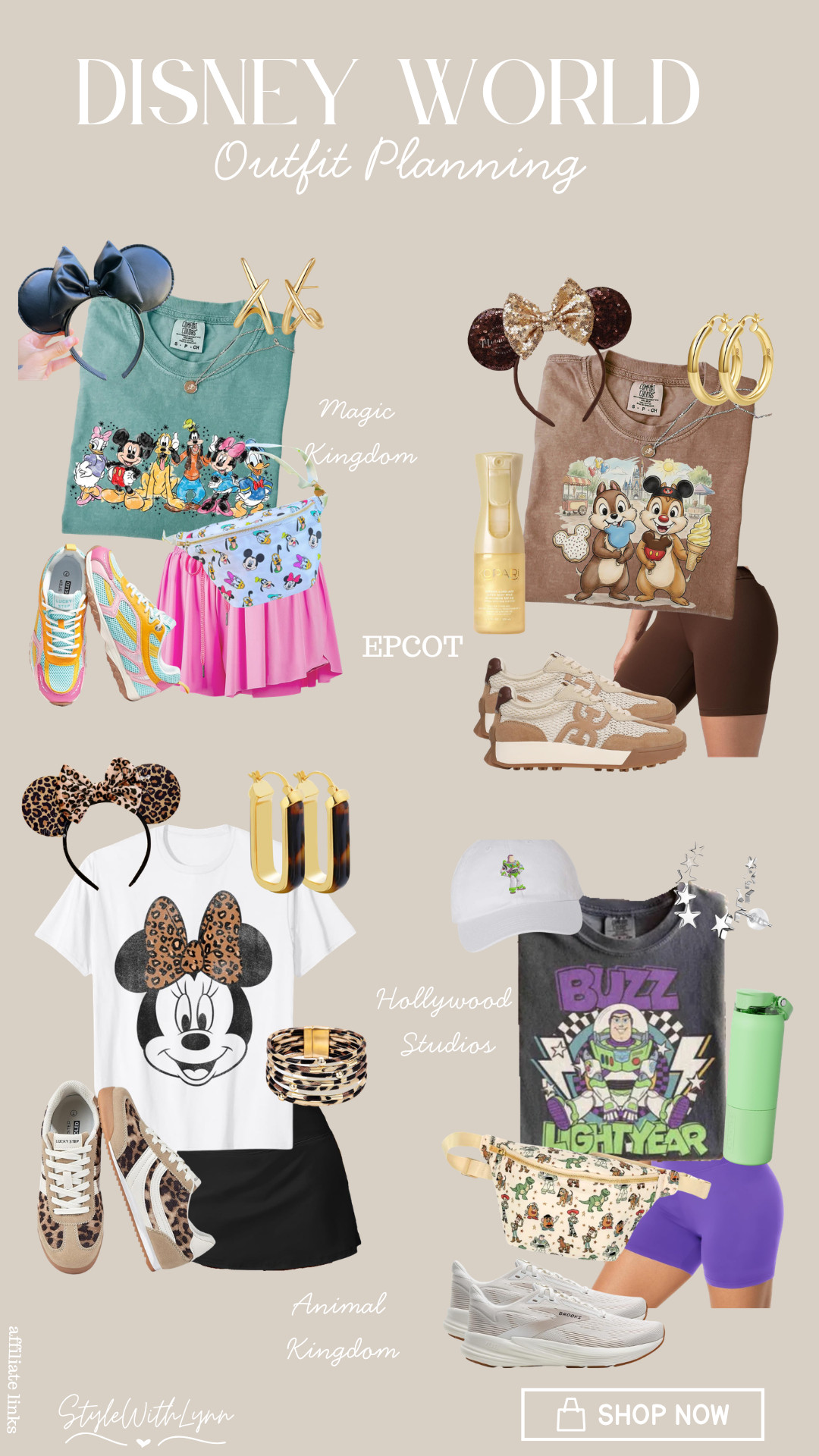 4 Theme Parks, 4 Outfits. Looking for cute and comfortable outfits to wear on your next Walt Disney World vacation?  I have you covered, featuring a look for each park (Magic Kingdom, EPCOT, Hollywood Studios, Animal Kingdom). 

Save this post to help you plan your outfits.  Everything is linked to help make it easier for you.

#DisneyWorld #DisneyOOTD #DisneyOutfits 

 #LTKootd #LTKTravel
