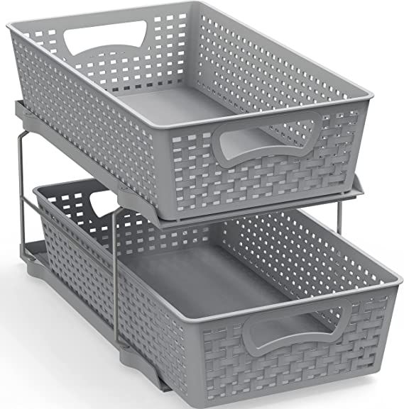 SimpleHouseware 2 Tier Bathroom Organizer Tray Pull-Out Sliding Drawer/Under-Sink Storage, Grey | Amazon (US)