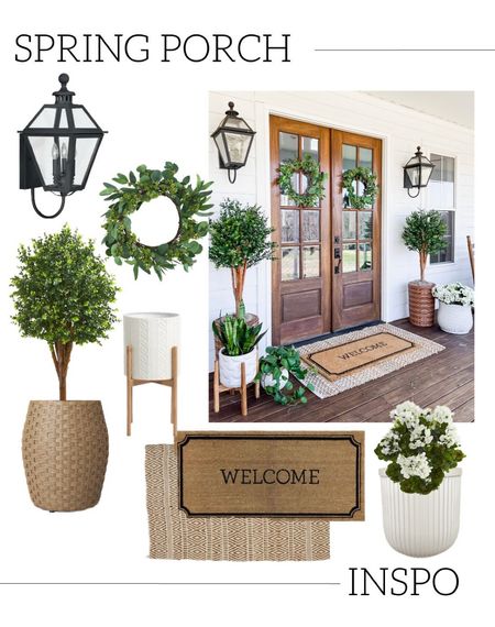 Spring front porch and front door inspiration and decor wreath fern planter basket lantern outdoor wall sconce lighting light fixture double layered jute scatter rug and welcome door mat target Amazon nearly natural finds sale  Home decor deals

#LTKSeasonal #LTKhome #LTKFind