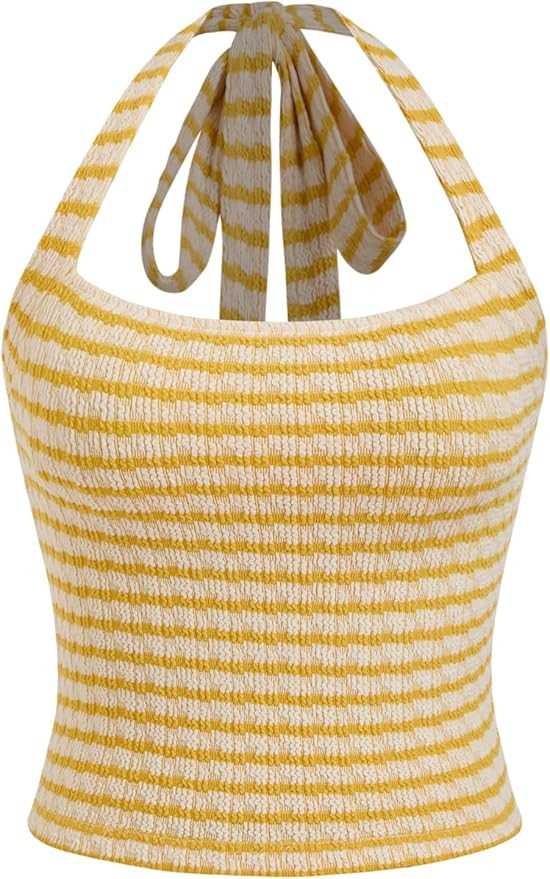 CIDER Striped Halter Tops for Women Crop Sleeveless Cute Tube Tops Summer Beach Vacation Outfits ... | Amazon (US)