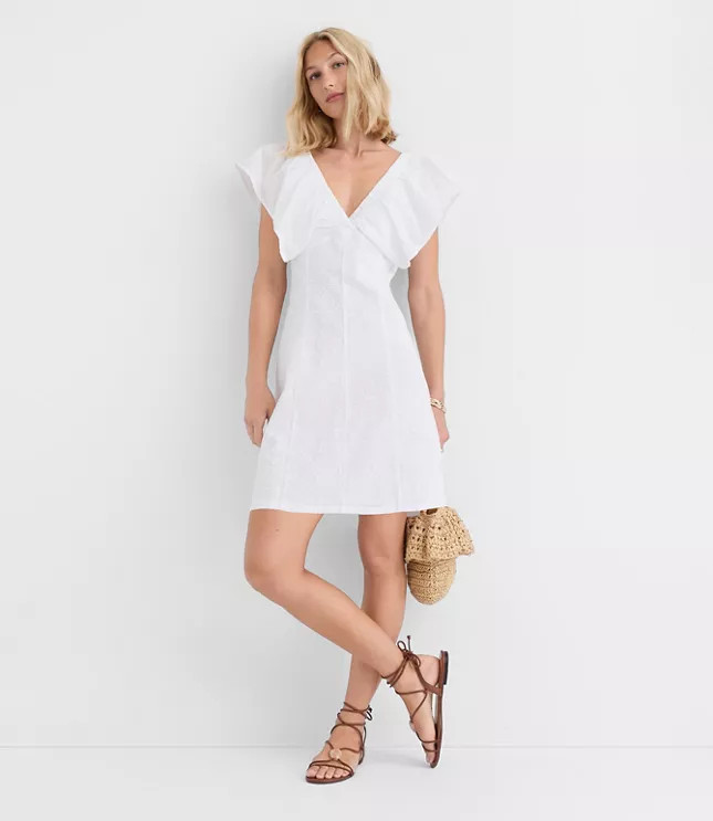 Petite Paisley Embroidered Double V Mini Dress | LOFT