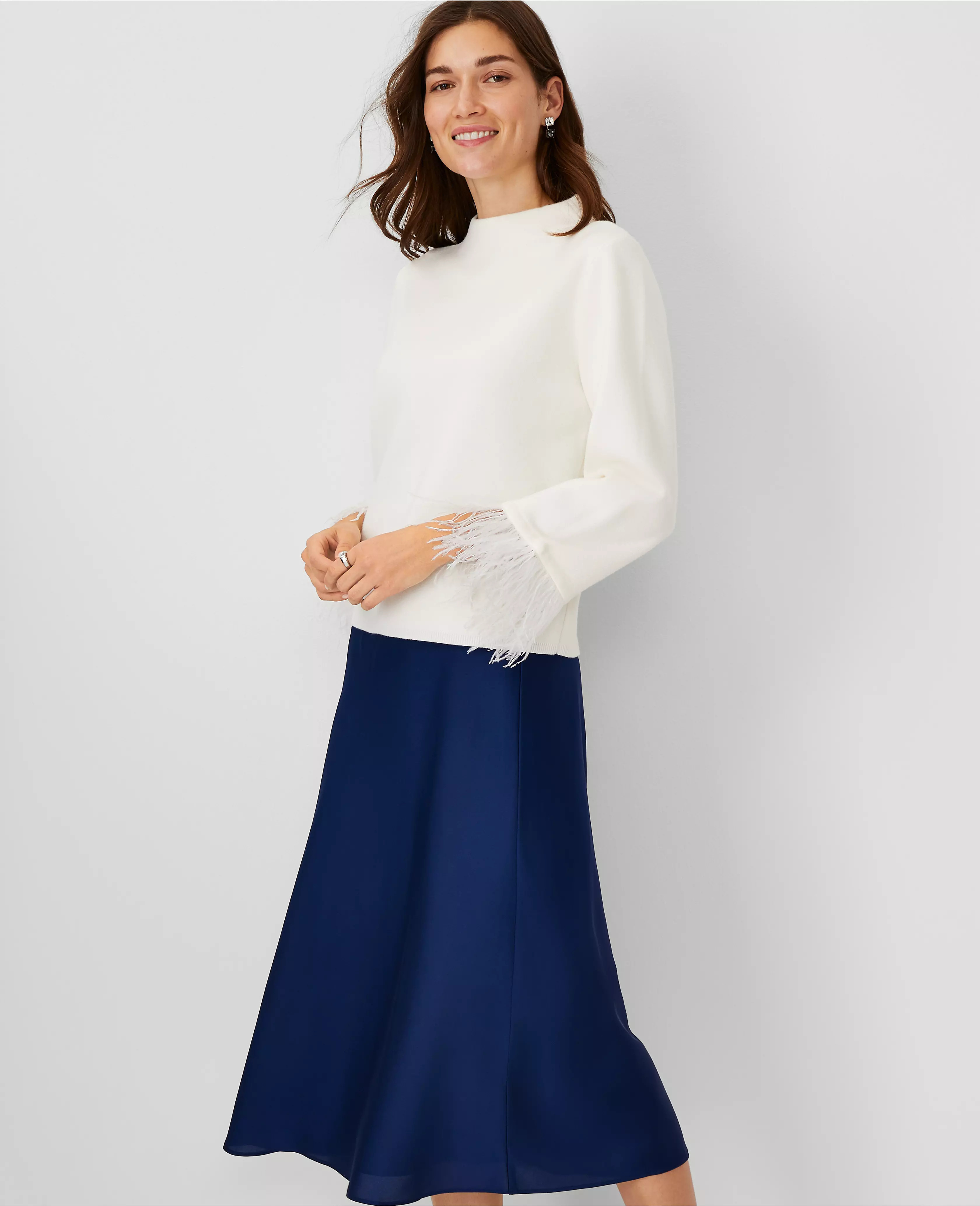 Feather Cuff Mock Neck Sweater | Ann Taylor (US)