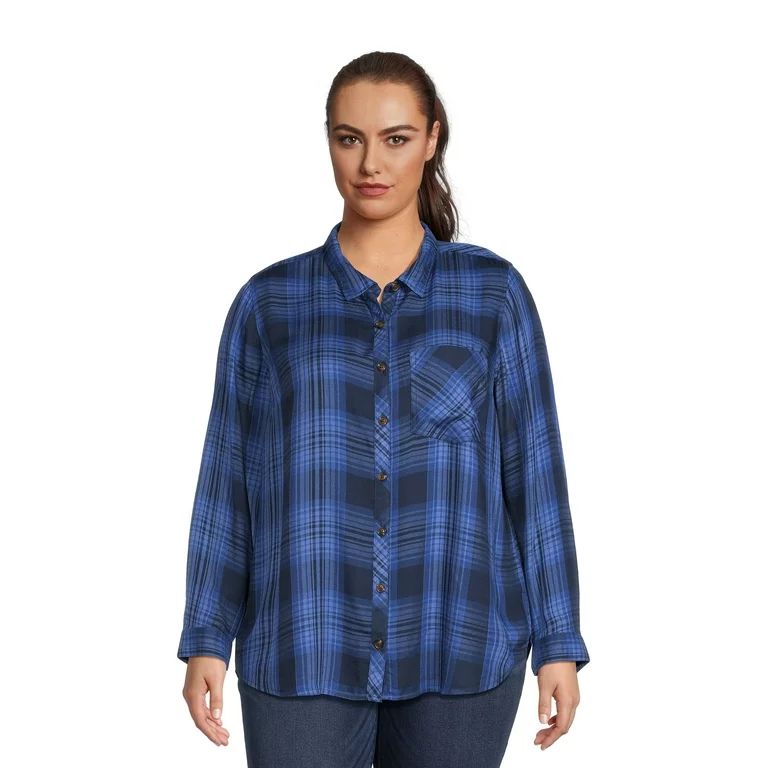 Terra & Sky Women's Plus Size Button Woven Top | Walmart (US)