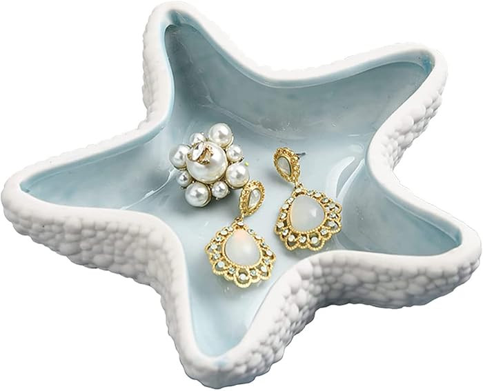 Starfish Jewelry Dish Tray - Ceramic Ring and Trinket Holder - Ocean Style Table Decoration for E... | Amazon (US)
