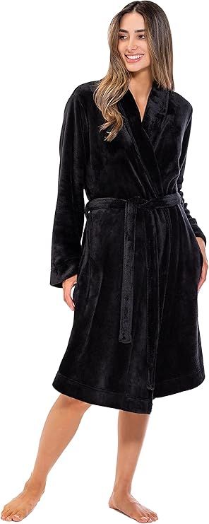 Turquaz Robes For Women, Womens Fleece Shawl Collar Soft Plush Knee Length Spa Robe       Send to... | Amazon (US)