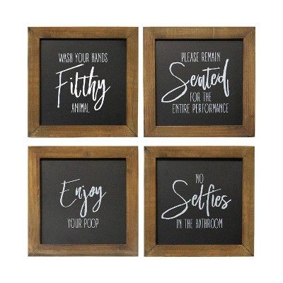 (Set of 4) 10" x 10" Bathroom Wall Art Black/Walnut - Stratton Home Décor | Target