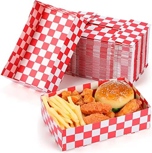 Norme 50 Pcs Disposable Red Checkered Cardboard Food Tray 8.6" x 5.5" x 2.3" Paper Snack Serving ... | Amazon (US)