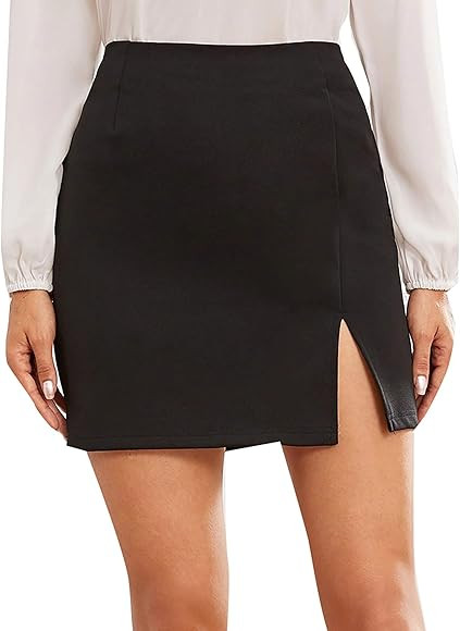 WDIRARA Women's Asymmetrical Solid Overlap Bodycon Workwear Skirt | Amazon (CA)