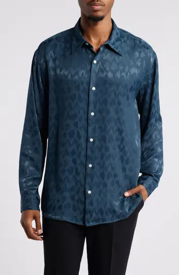 Open Edit Jacquard Stretch Satin Button-Up Shirt | Nordstrom | Nordstrom