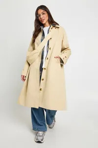 Check Cuff Detail Collared Trench Coat with bag | boohoo (US & Canada)