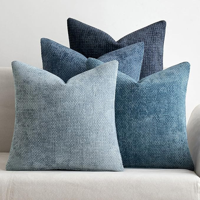 MIULEE Pack of 4 Couch Throw Pillow Covers 18x18 Inch Neutral Blue Soft Decorative Chenille Pillo... | Amazon (US)