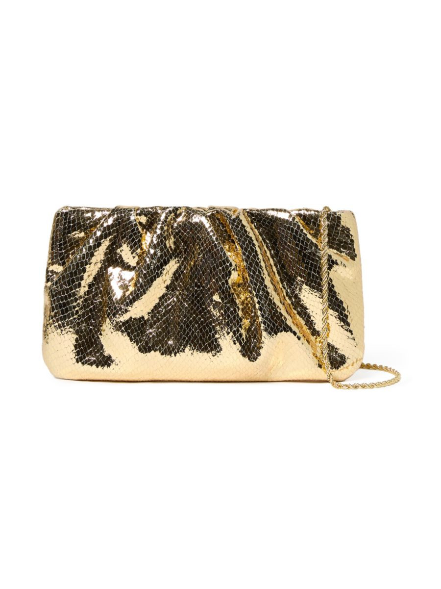 Serena Snake-Embossed Gathered Leather Clutch | Saks Fifth Avenue