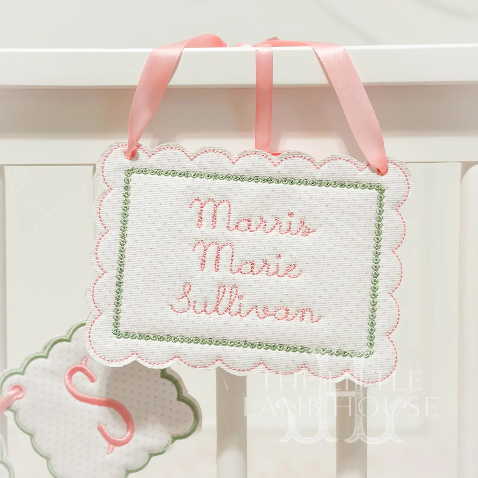 Personalized Baby Name Sign – 5x7 Embroidered Appliqué Wall Hanging with Ribbon – Pink Dot F... | Etsy (Global)