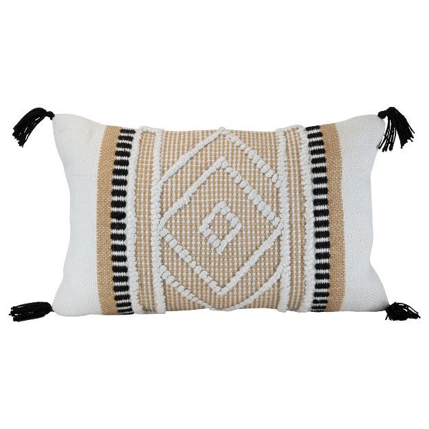 Diamond Motif Hand Woven 14x22" Outdoor Decorative Throw Pillow with Hand Tied Tassels - Foreside... | Target