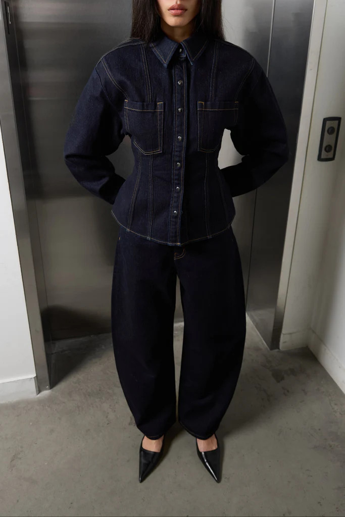 CINCHED WAIST DENIM SHIRT | OAK + FORT