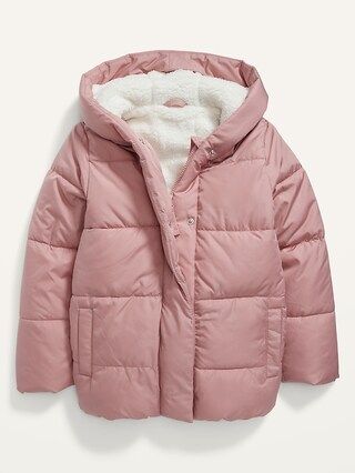 Sherpa Hooded Puffer Jacket for Girls | Old Navy (US)