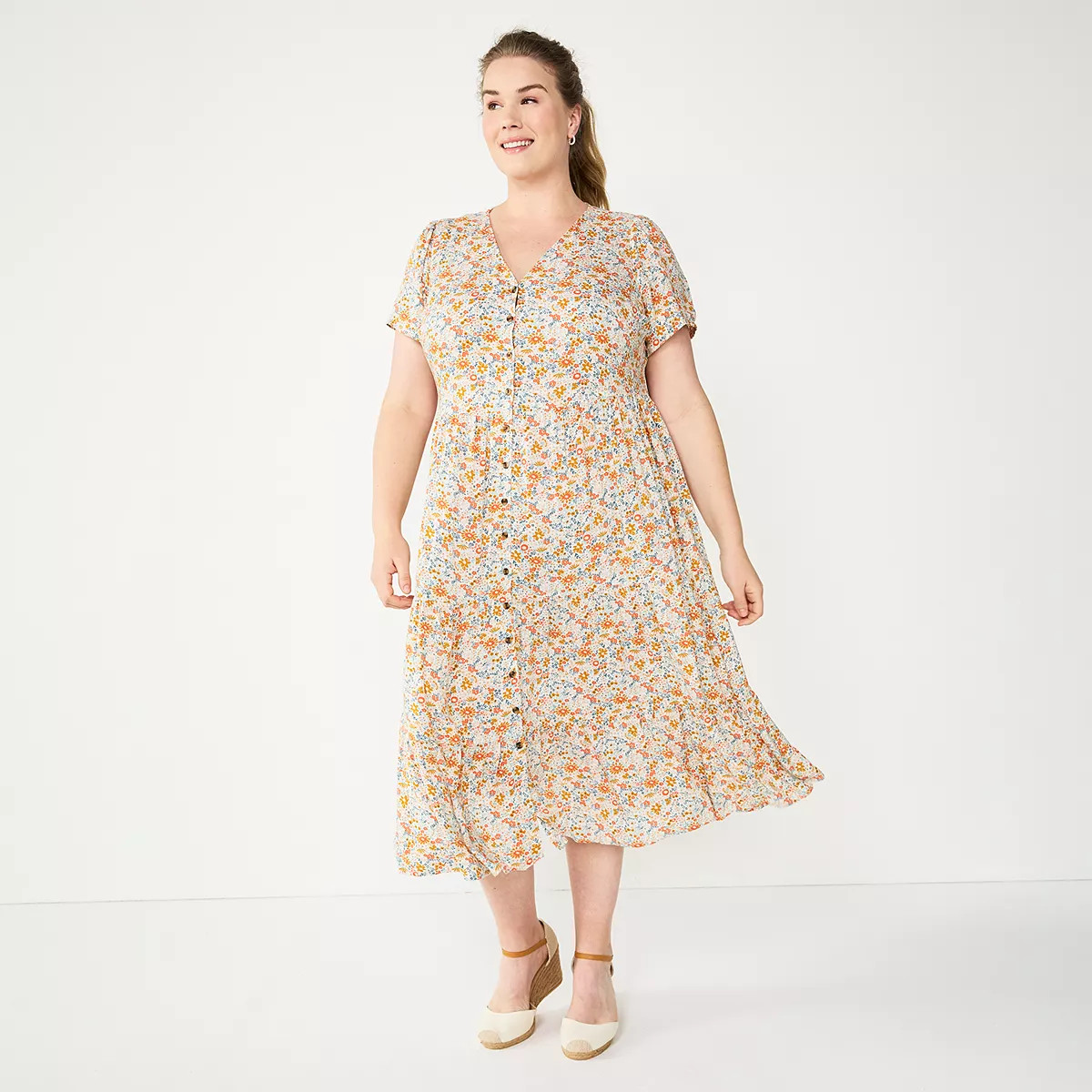 Plus Size Sonoma Goods For Life® Button Front Tiered Midi Dress | Kohl's