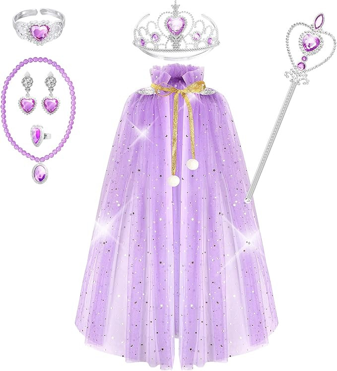 Fedio Princess Cape Set 7 Pieces Girls Princess Cloak with Tiara Crown, Wand for Little Girls Dre... | Amazon (US)