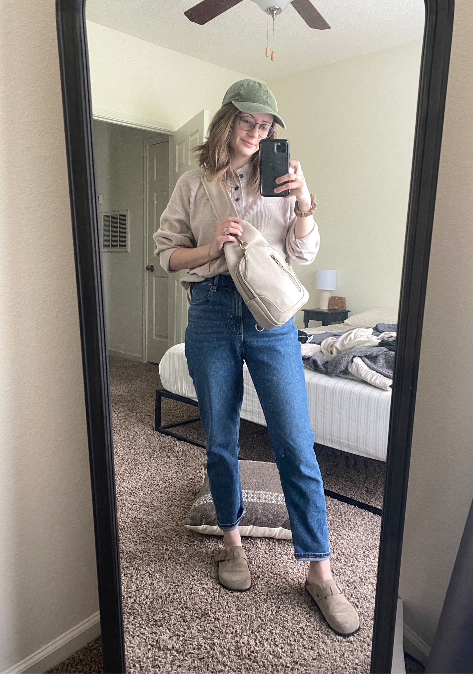 my bed isn’t made, but I’m dressed in something other than sweatpants, and that’s a win 👍🏻