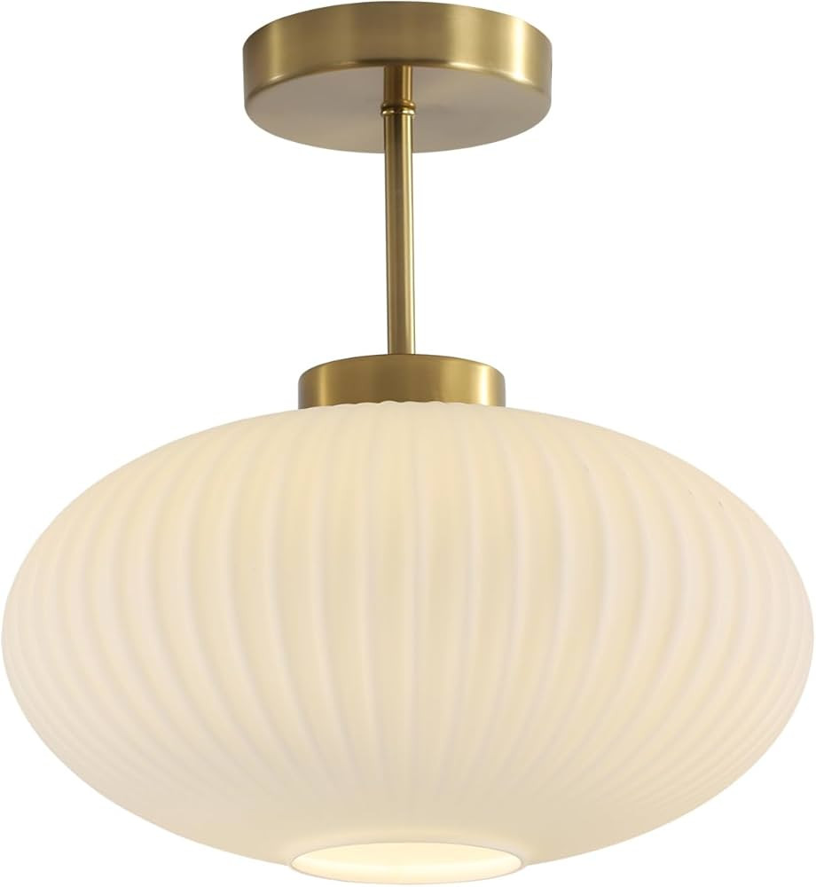 KCO Lighting White Ribbed Glass Semi Flush Mount Ceiling Light Large Milk Glass Ceiling Light Fix... | Amazon (US)
