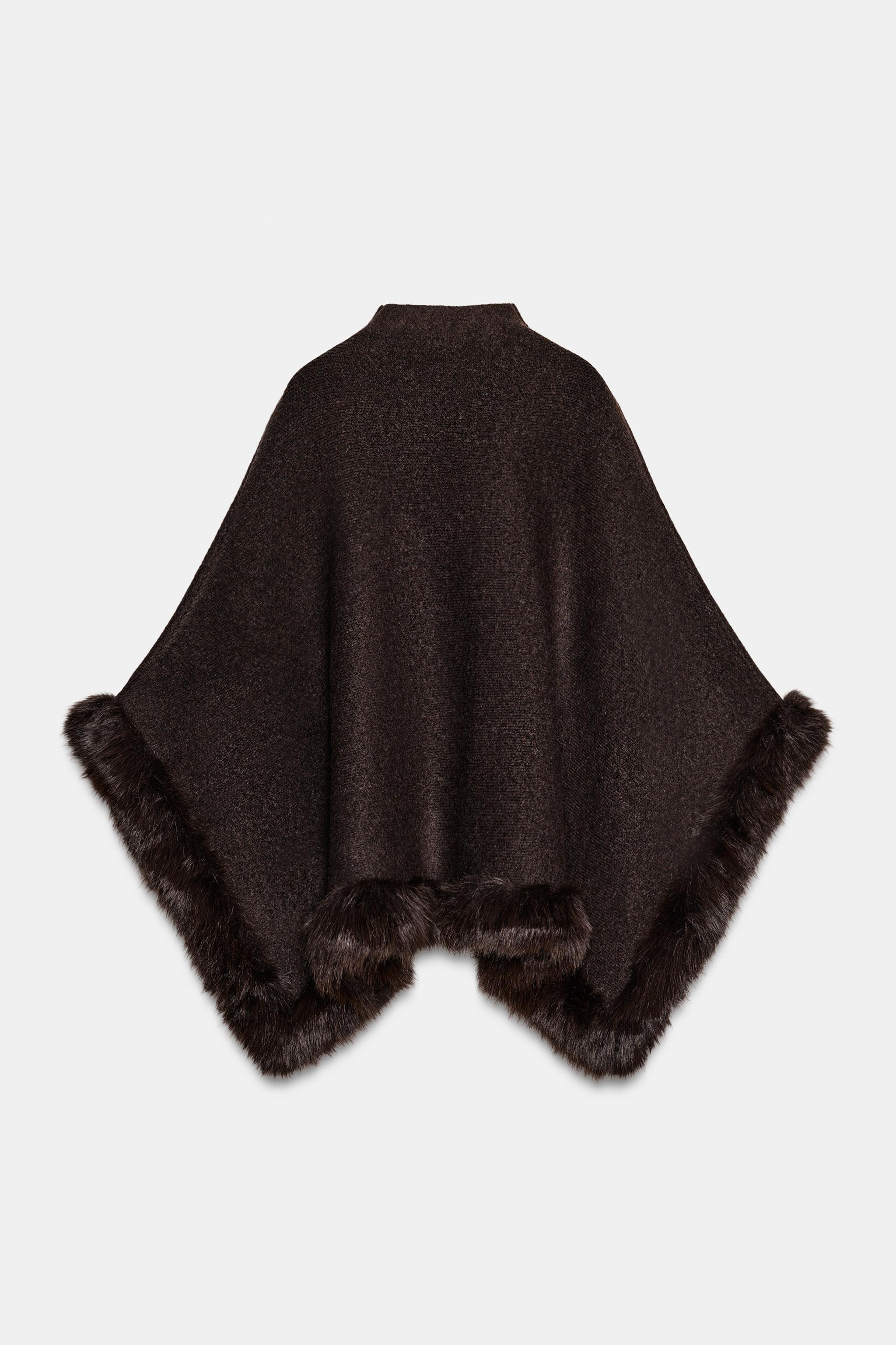 FAUX FUR KNIT CAPE PONCHO | Zara US