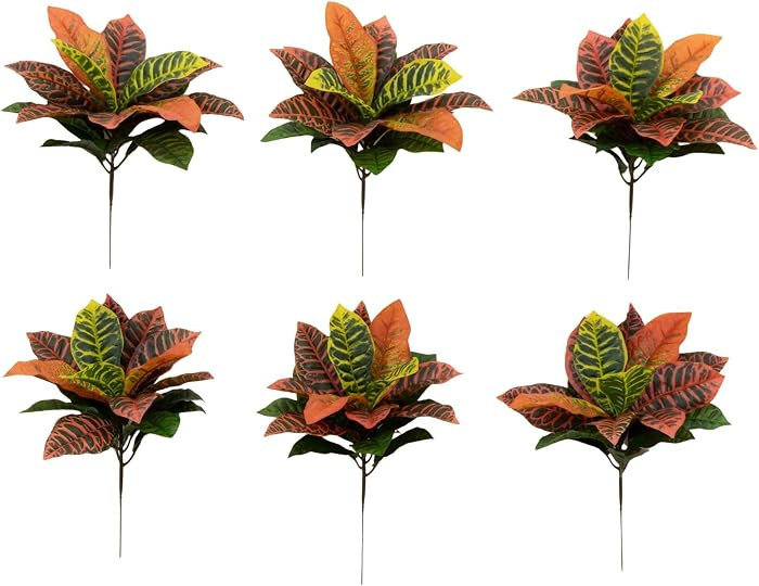 Nearly Natural 17\u201d Garden Croton Artificial (Real Touch) (Set of 6) Silk Plants, Multi | Amazon (US)