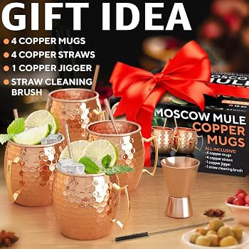 Benicci Moscow Mule Copper Mugs - Set of 4-100% HANDCRAFTED - Food Safe Pure Solid Copper Mugs - ... | Amazon (US)