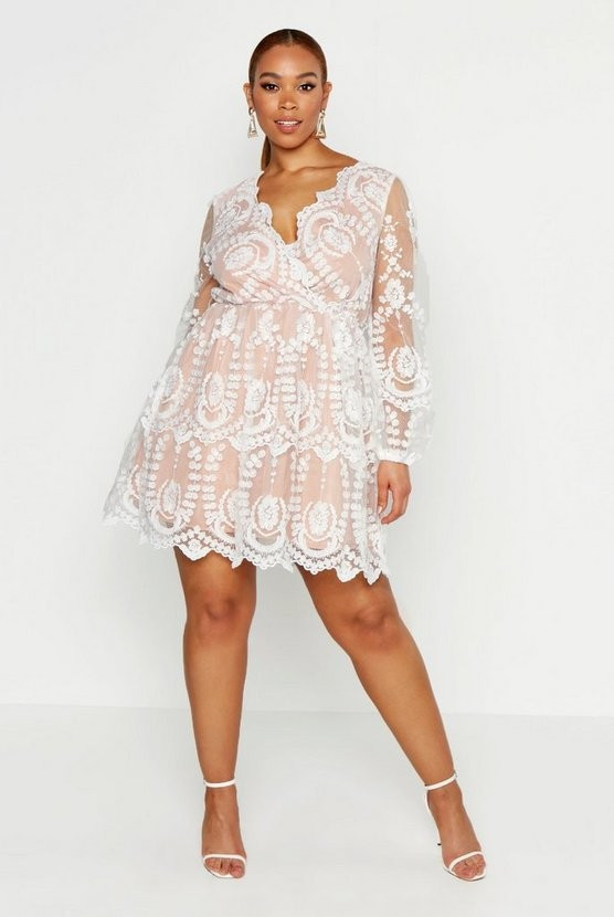 Plus Lace Plunge Skater Dress | Boohoo.com (US & CA)