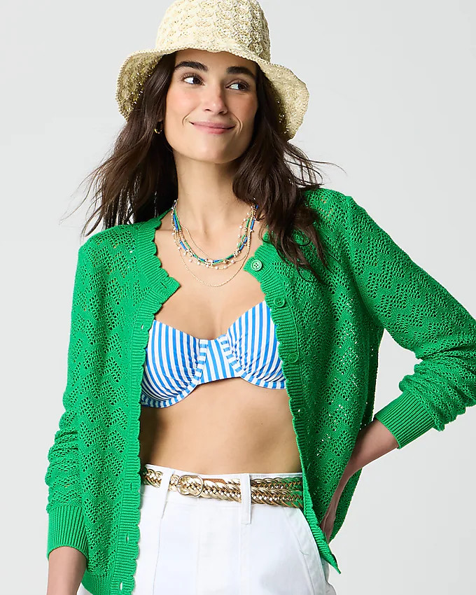 Scalloped pointelle cardigan sweater | J.Crew Factory