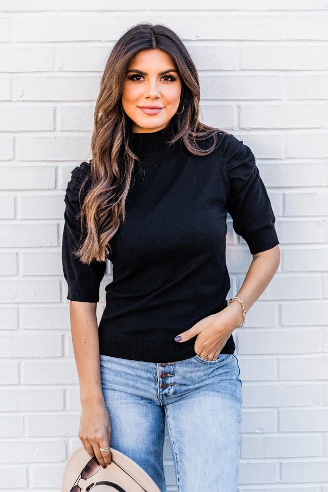 Minutes Away Black Ruched Mock Neck Sweater | The Pink Lily Boutique