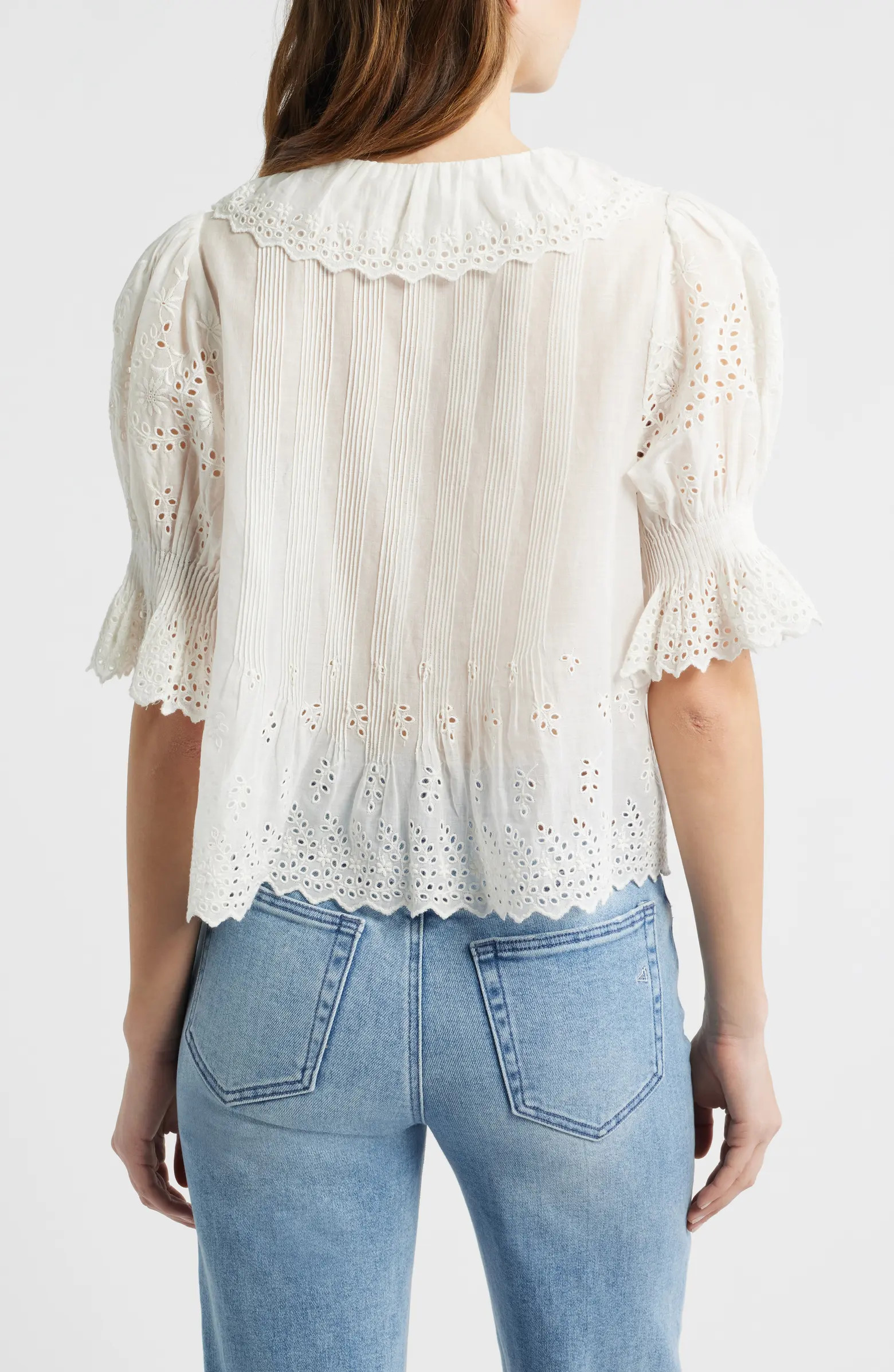 Henri Eyelet Trim Organic Cotton Voile Top | Nordstrom