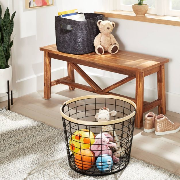 Round Black Wire with Natural Wood Handles Floor Basket - Brightroom™ | Target