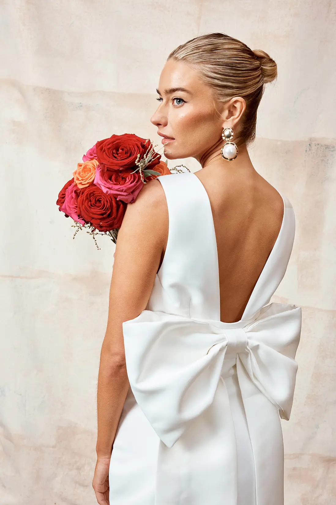 Coast Honoured Plunge Neck Structured Satin Bow Back Wedding Dress | Karen Millen
