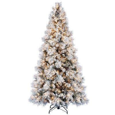 Home Heritage Snowdrift Spruce 7.5 Foot Flocked Christmas Tree with White Lights | Target