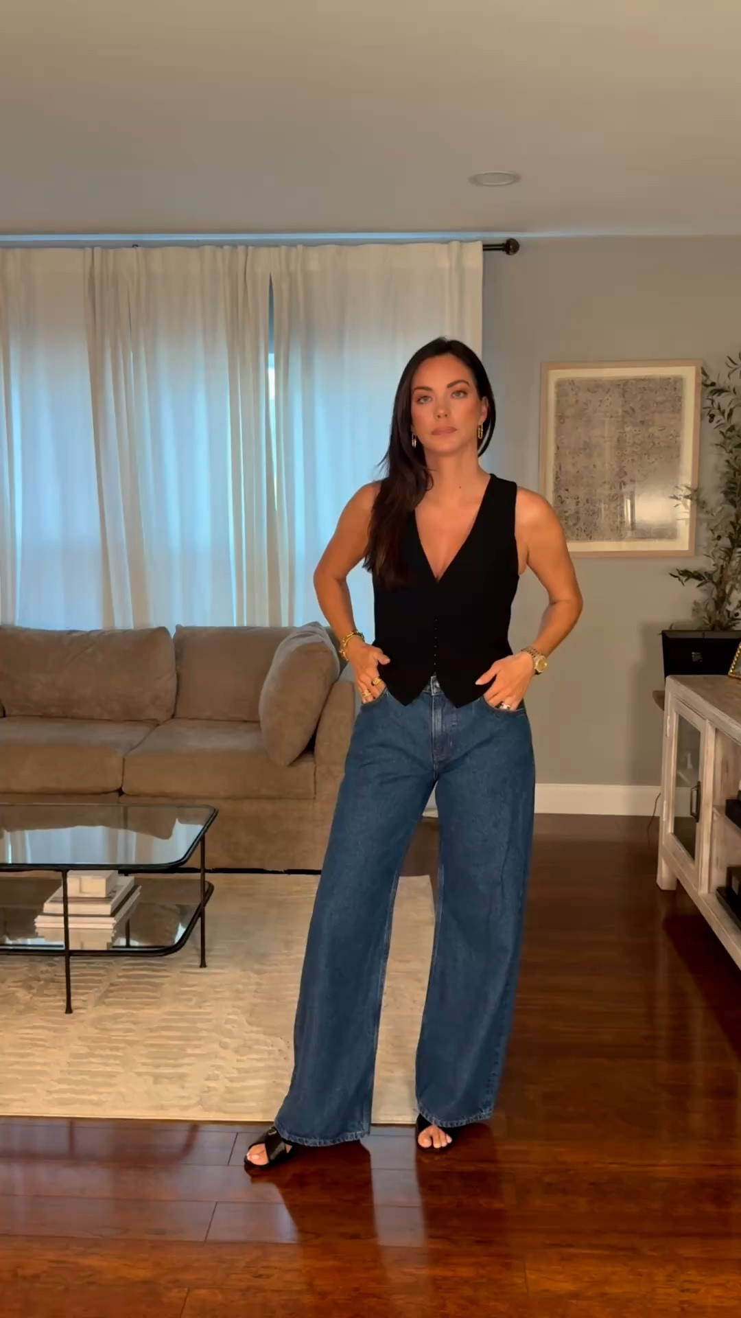 Today’s outfit 🖤! These low waist wide leg jeans are just as comfortable as they are stylish  #LTK #ootd #floridafashion @Reformation @Aritzia @prada 