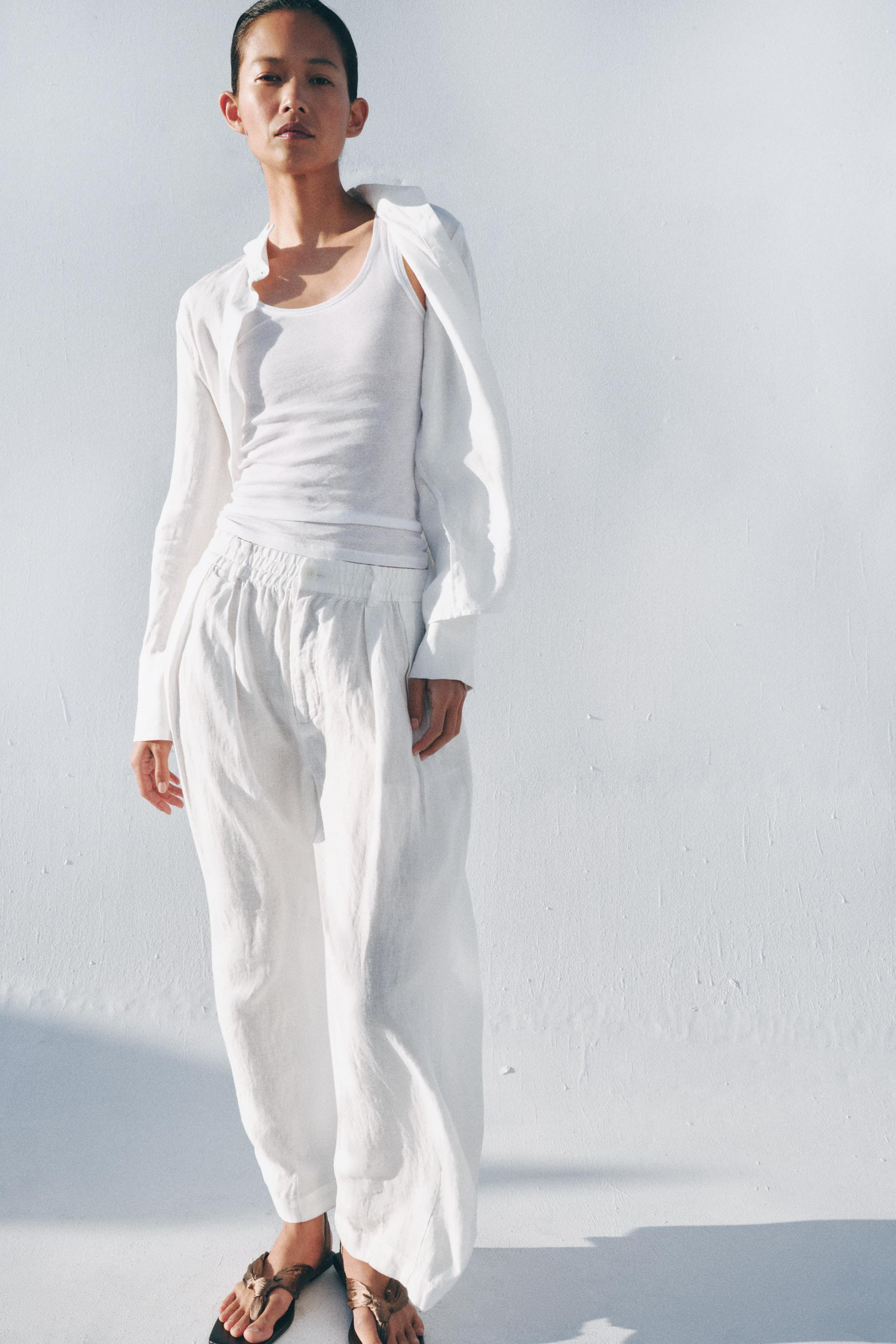 ZW COLLECTION 100% LINEN PLEATED PANTS | Zara US