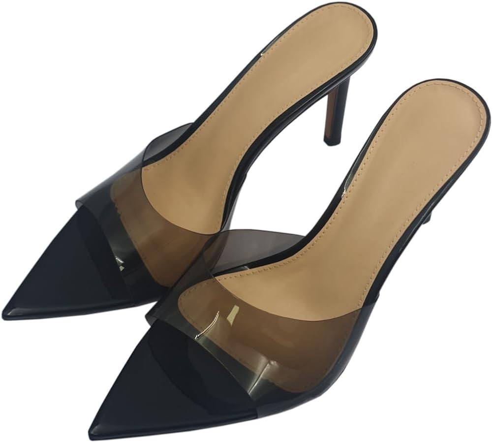 Clear Pointed Open Toe Heels for Women Summer Slip on Mules Sexy Stiletto Heeled Sandals Party We... | Amazon (US)