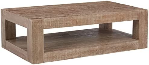 Signature Design by Ashley Waltleigh Rectangular Pine Wood Modern Cocktail Table, Distressed Brow... | Amazon (US)
