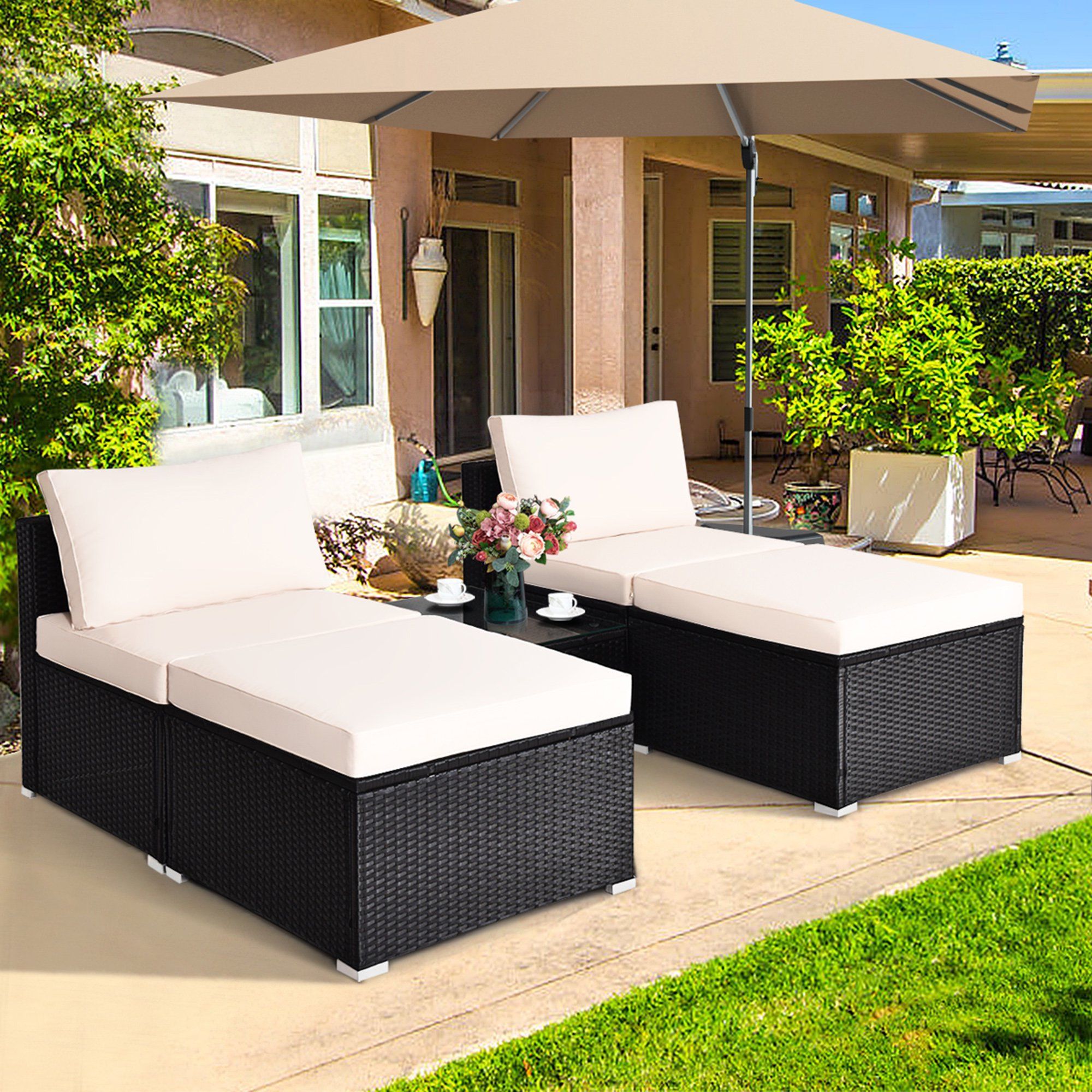 Gymax 5 PC Lounge Patio Rattan Sectional Furniture Set Wicker Sofa Daybed Outdoor | Walmart (US)
