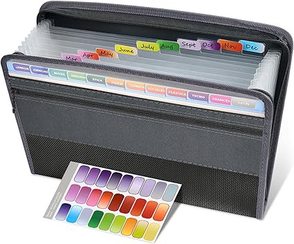 Sooez Accordion File Organizer with Safe Zipper, 12 Pocket Expanding File Folder with Front Penci... | Amazon (US)