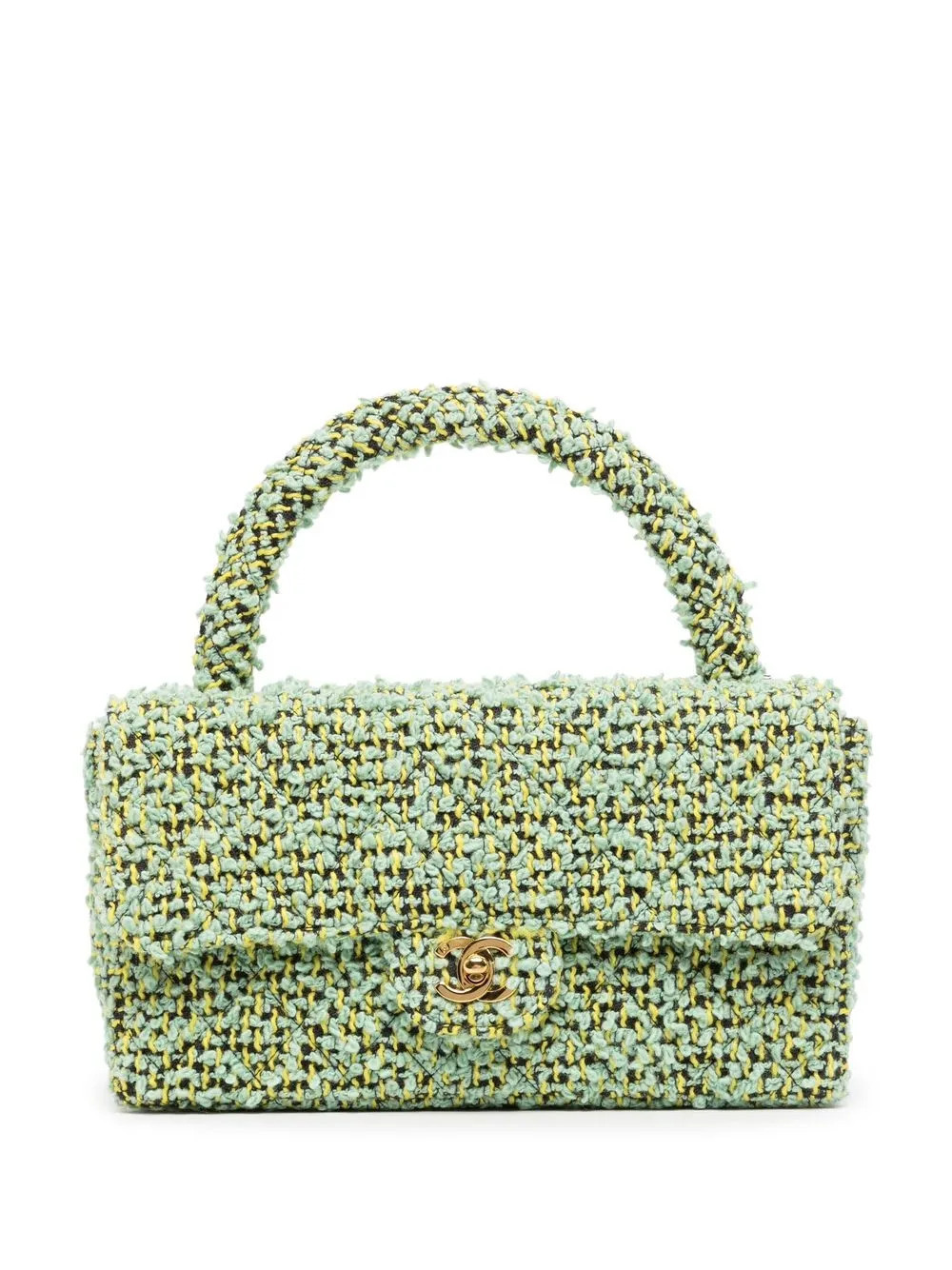 CHANEL Pre-Owned 1995 tweed Classic Flap handbag - Green | Farfetch Global