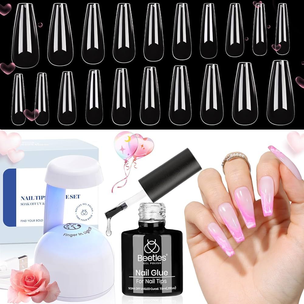 Beetles Gel Nail Kit Easy Nail Extension Set with 500Pcs Soft Gel Nail Tips Coffin Shape 5 In 1 N... | Amazon (US)