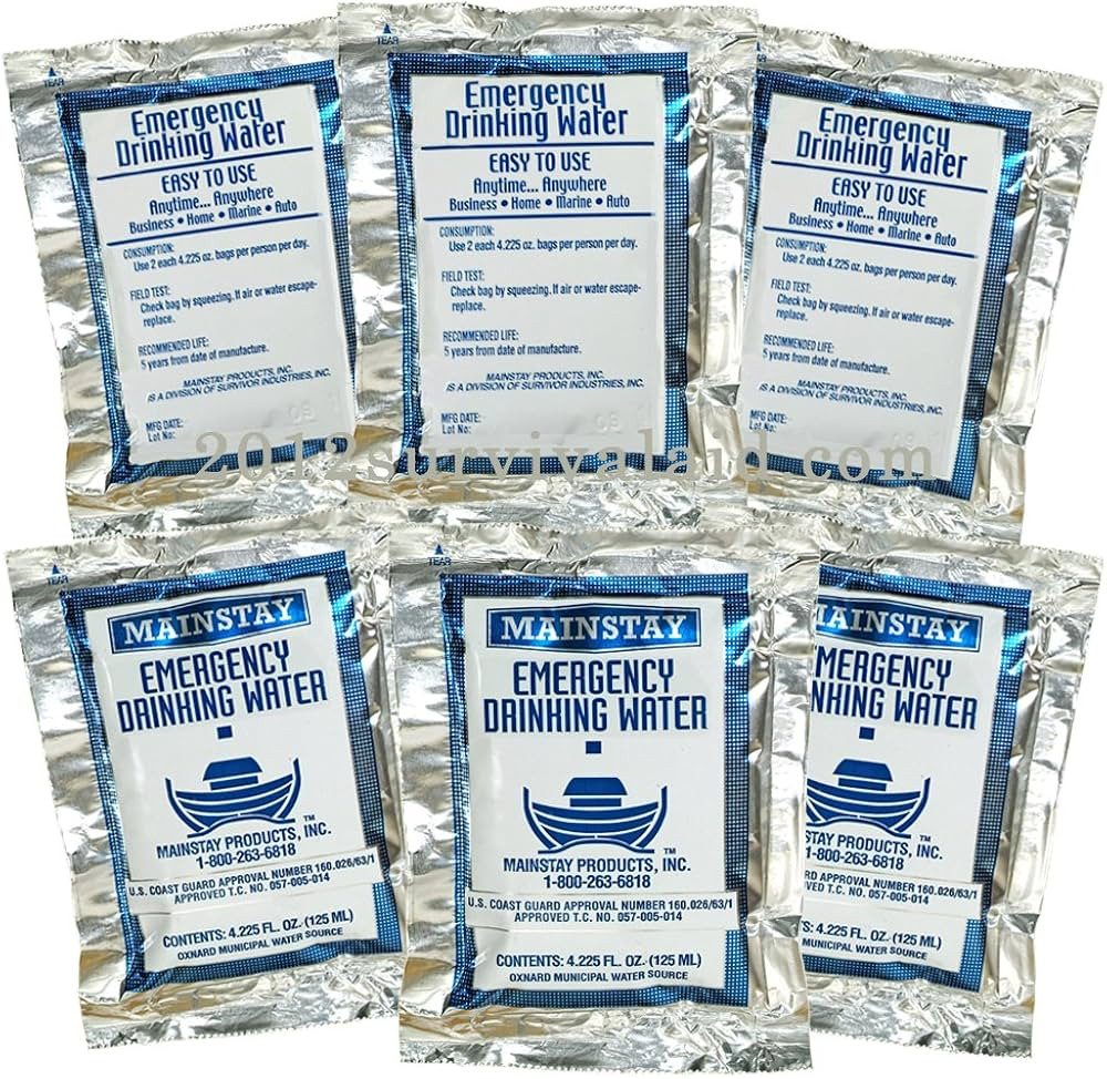 Emergency Water Pack -3 Day Survival Rations (6x4.2oz. Pouches) 5 Year Shelf Life USCG Approved | Amazon (US)
