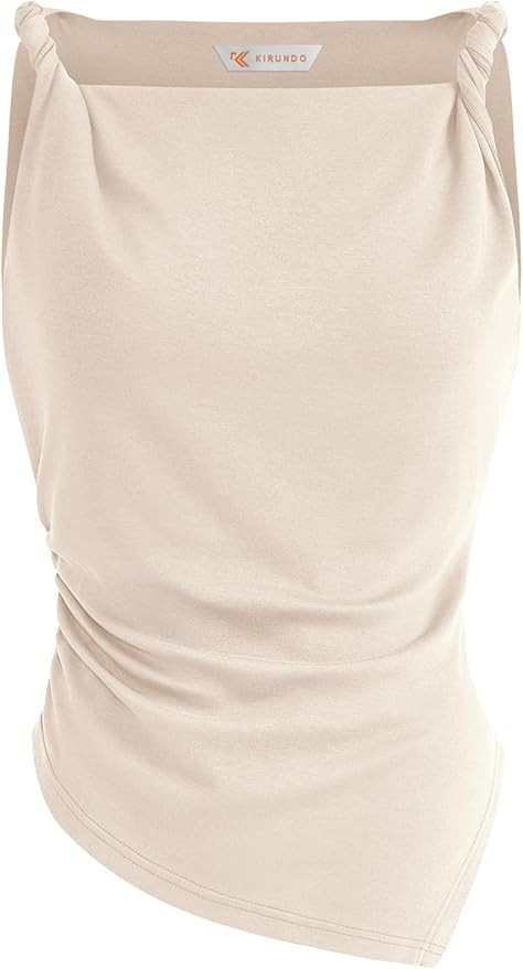 KIRUNDO Asymmetrical Tops for Women Summer Sleeveless Twist Straps Slim Fit Y2K Ruched Tank Shirt... | Amazon (US)