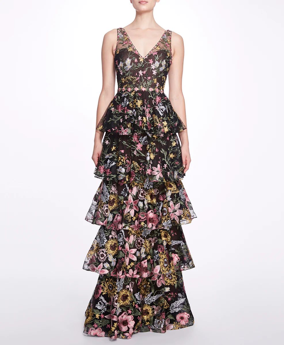 Embroidered Tulle V-neck Gown | Marchesa