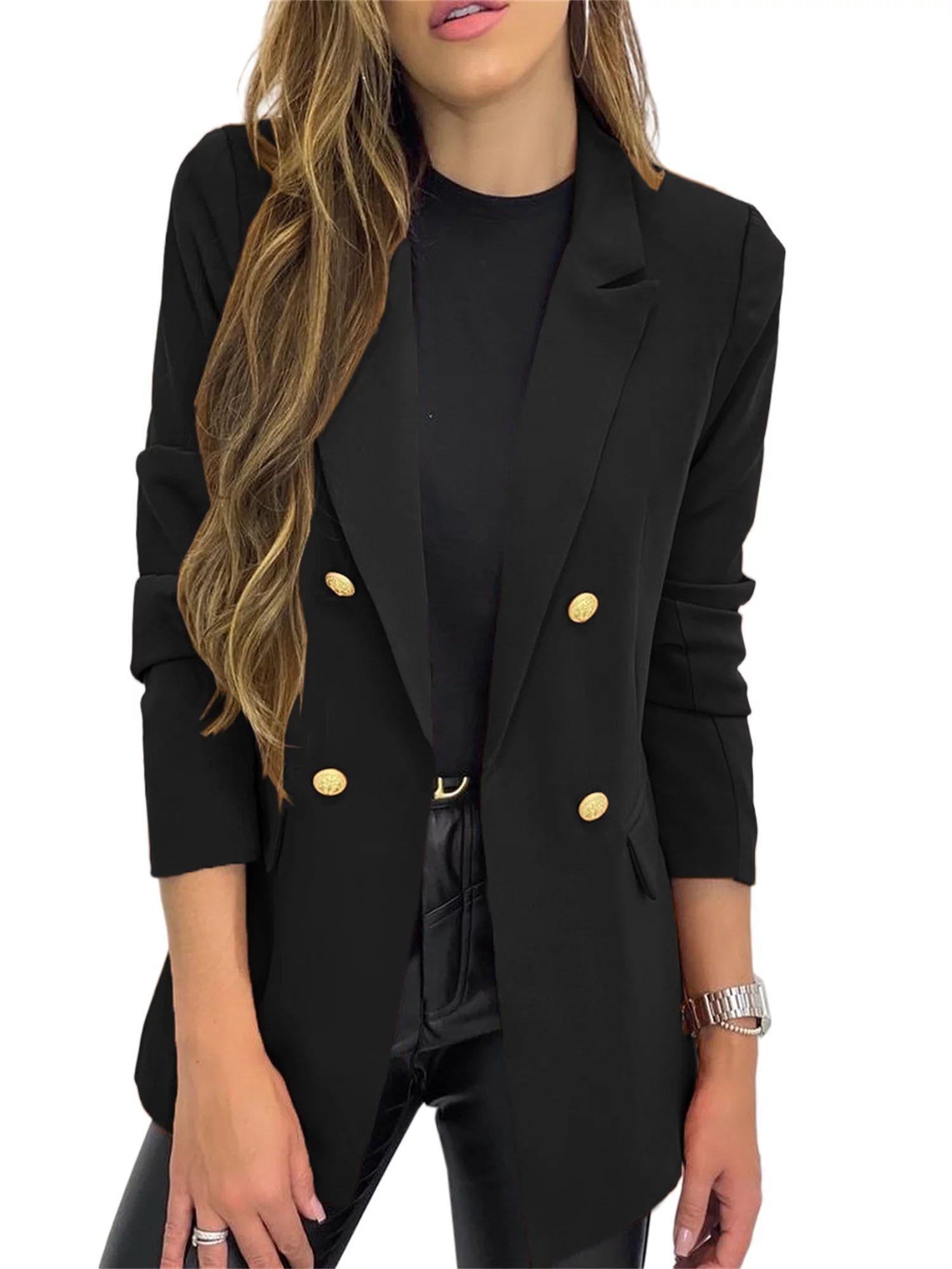 Plnotme Women's Solid Color Casual Long Sleeve Basic Lapel Collar Blazer Jacket Front button Soli... | Walmart (US)