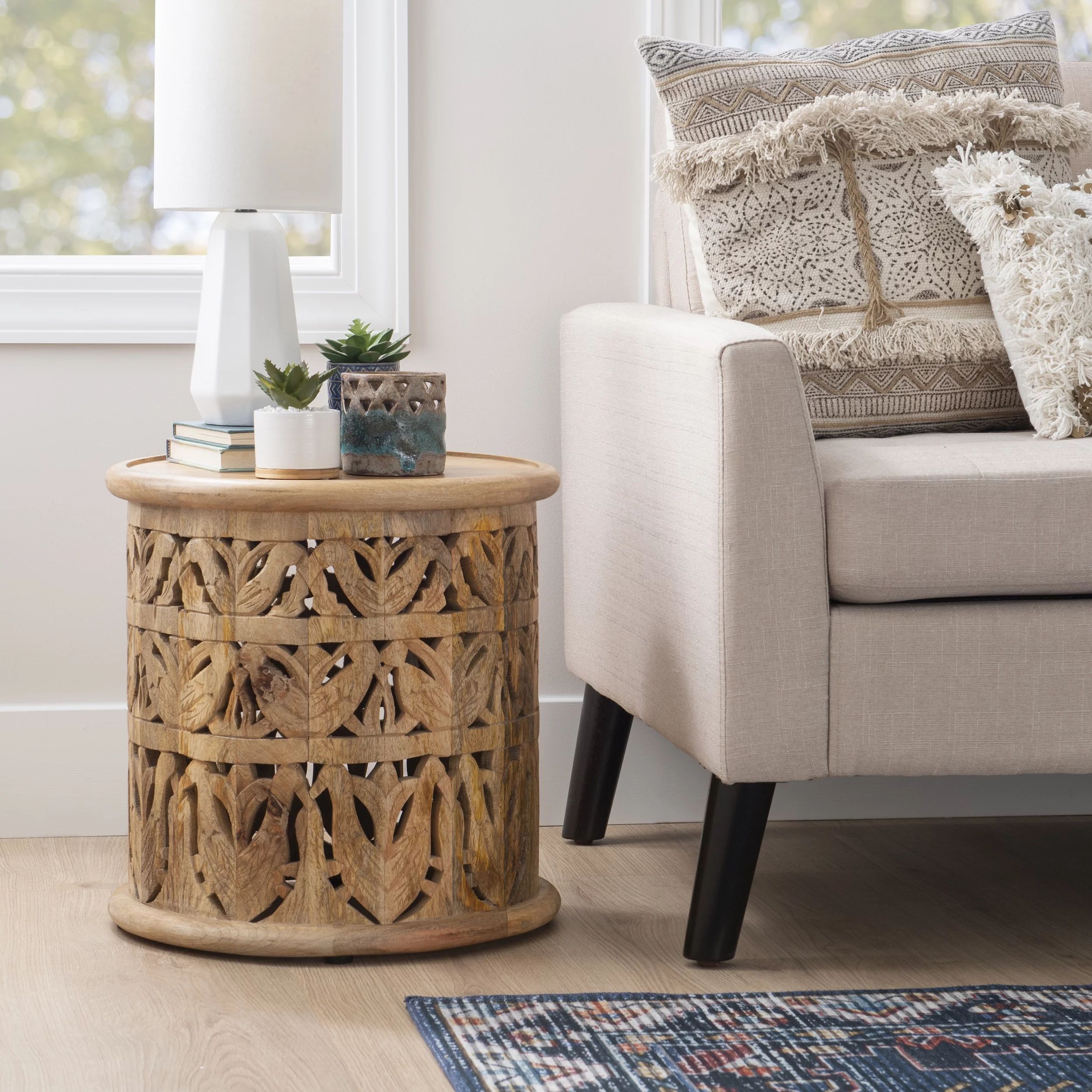 Powell Kersey Round Accent Side Table, 17" Tall, Natural Finish - Walmart.com | Walmart (US)